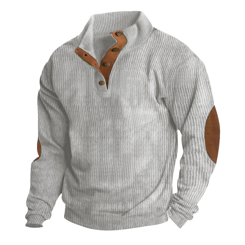 Casual Stand-Collar Long Sleeve Pullover Sweatshirt for Men Fashion Solid Color Striped Design Loose Tops